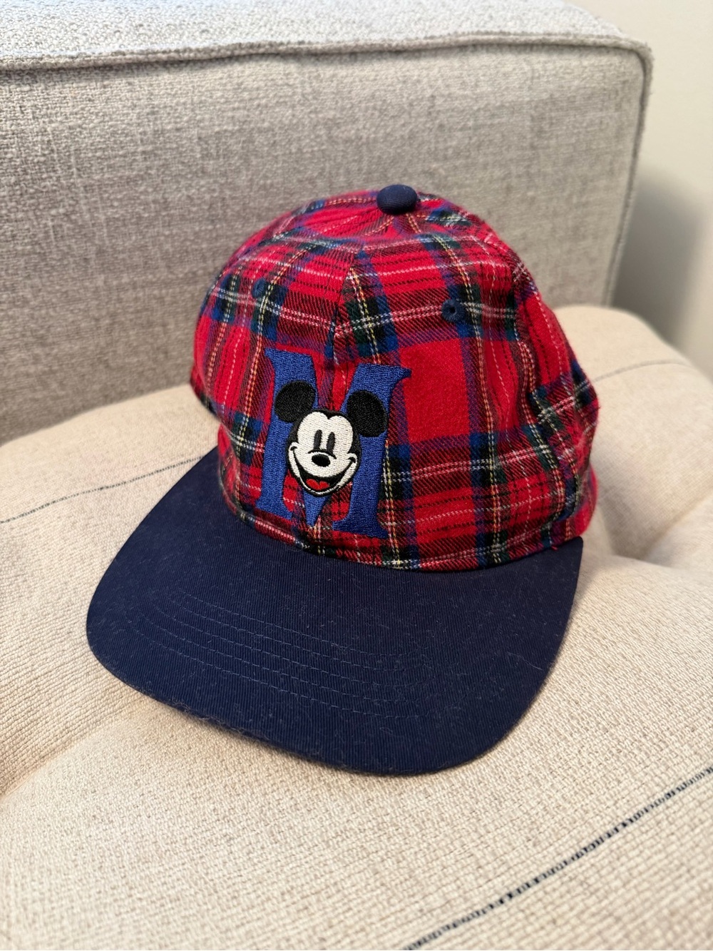 Fall/winter vibes Mickey Mouse Plaid Baseball Cap - Red & Navy